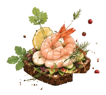 Smørrebrød z krewetkami i cytryną