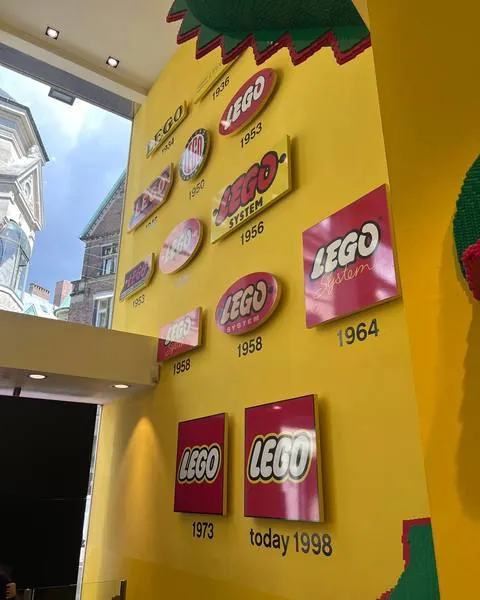 Historia logo Lego na ścianie sklepu